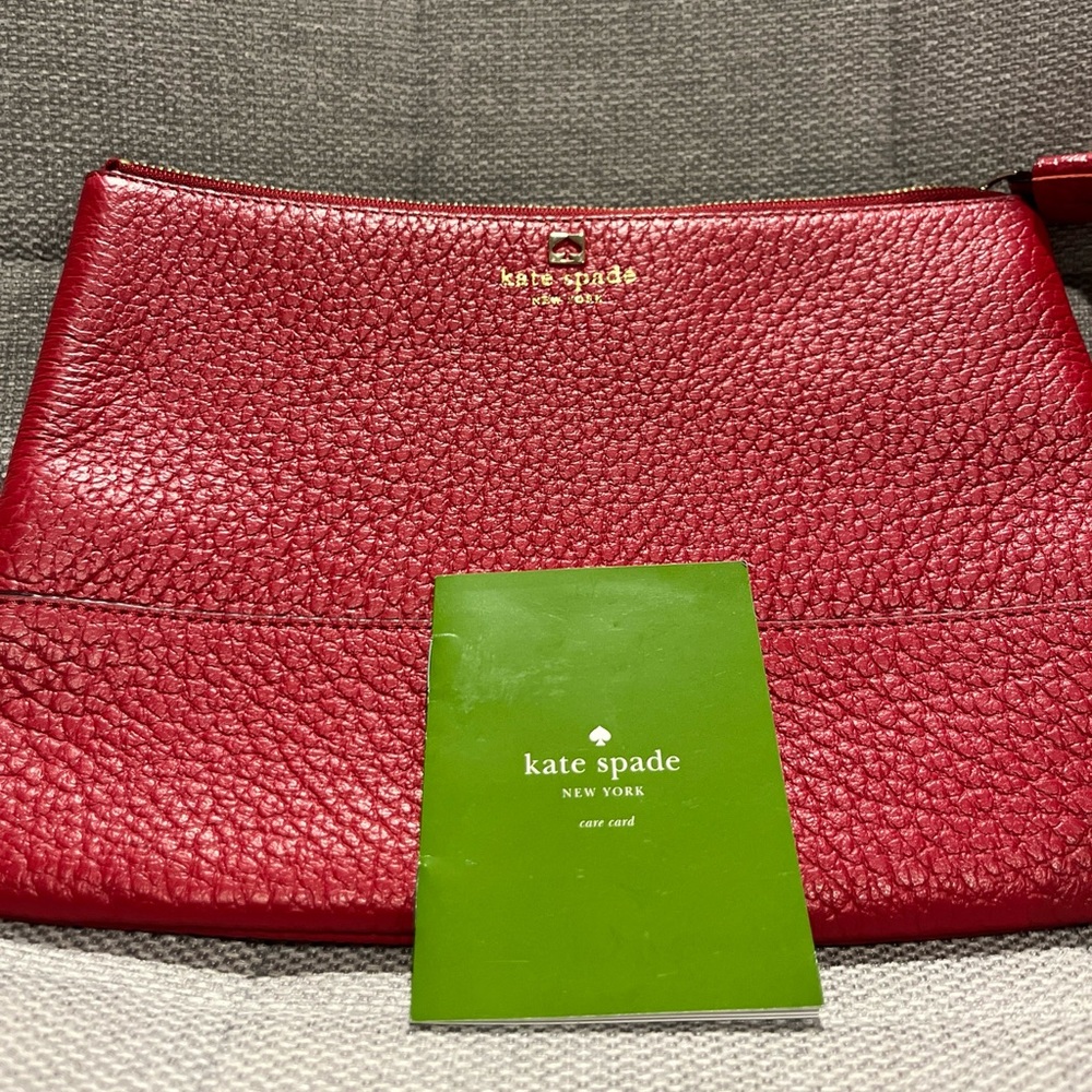 Kate Spade Red Pebble Tassle Zip Envelope Pouch Bag